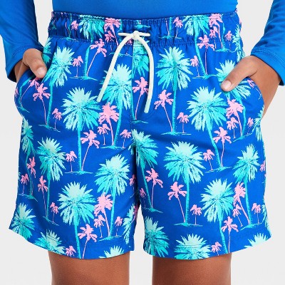 Cat & Jack Boys' Palm Tree Printed Swim Trunk - Cat & Jack™ Blue/Pink M — фото 2