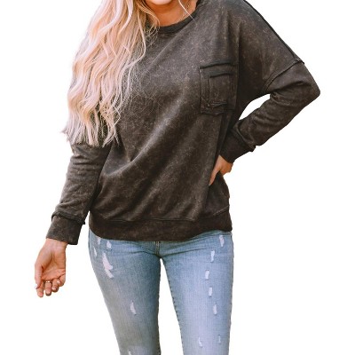 Women's Acid Wash Pullover Sweatshirt - Full Time Purchase
