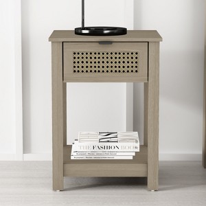 Galano Idiana 1-Drawer Nightstand with Laminated Rattan (23.2 in. H x 16.5 in. W x 15.4 in. D) in Oslo Oak, Black Oak - 1 of 4