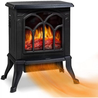 SUGIFT 2-Setting Electric Fireplace Stove Heater with Life-Like Flame, Black
