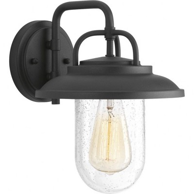 Progress Lighting Beaufort 1-Light Small Wall Lantern, Black, Seeded Glass Shade, Steel, Wet Rated