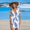 Women's Navy & White Palm Leaf Dolman Sleeve Mini Cover-Up - Cupshe - 4 of 4