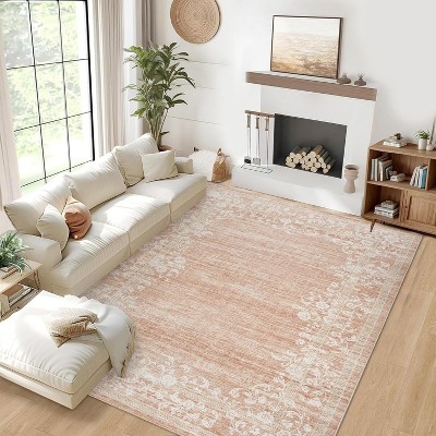 Modern Floral Washable Rug with Non-Slip Backing, for Bedroom & Living Room