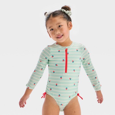 Baby Girls' Long Sleeve Half Zip One Piece Rash Guard - Cat & Jack™ Mint Green 18M