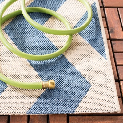 Blue and Beige Chevron Outdoor Synthetic Area Rug
