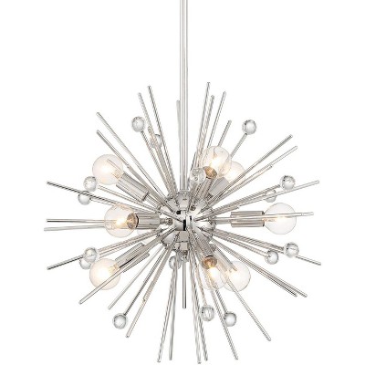 Possini Euro Design Polished Nickel Pendant Chandelier 18" Wide Modern Crystal Ball 9-Light Fixture for Dining Room House Kitchen