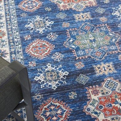 Fulton Vintage Blue Persian-Inspired 7'10" x 9'10" Non-Slip Flatweave Rug