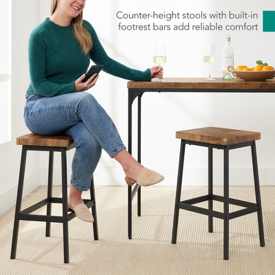 Brown Engineered Wood and Metal 3-Piece Bar Height Dining Set with Shelves