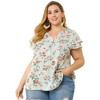 Agnes Orinda Women's Plus Size Floral Ruffle Trim V Neck Button Layered Sleeve Blouses - 4 of 4