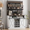 Coffee Bar Cabinet, Farmhouse Buffet Cabinet with Storage, 75" Tall Bar Cabinet Kitchen Buffet Sideboard w/Sliding Barn Door,Coffee Hutch Cabinet - 4 of 4