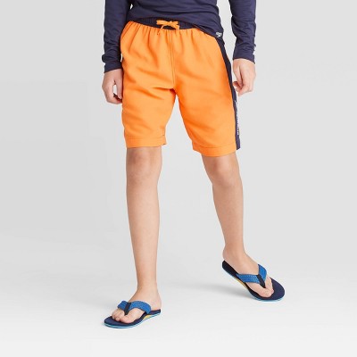 boys orange swim trunks