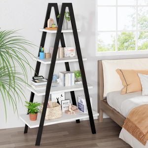 Hooseng 4-Tier Industrial Ladder Bookshelf, Narrow Ladder Shelf, Tall Standing Bookshelf,  A-Shaped Standing Bedroom Ladder Shelf - 1 of 4