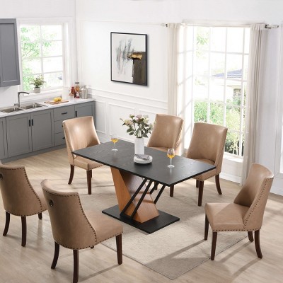 61" Extendable Dining Table,Table With Metal Frame And MDF Base,Adjustable Wooden Tabletop,Rectangular Office Conference Table-Coolbibila
