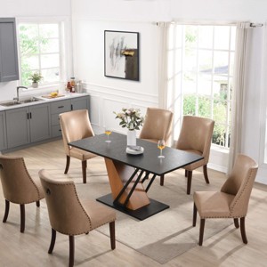 61" Extendable Dining Table,Table With Metal Frame And MDF Base,Adjustable Wooden Tabletop,Rectangular Office Conference Table-Coolbibila - 1 of 4