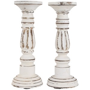 Northlight Set of 2 Antique White Pillar Candle Holders 12" - 1 of 4