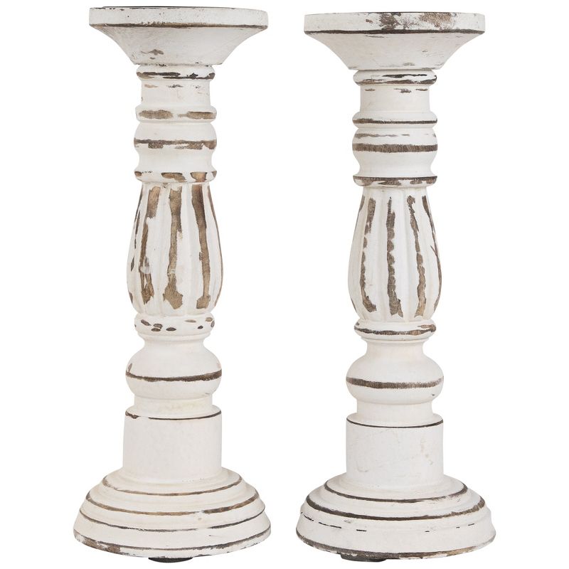 Northlight Set of 2 Antique White Pillar Candle Holders 12", 1 of 6