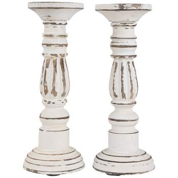 Northlight Set of 2 Antique White Pillar Candle Holders 12"