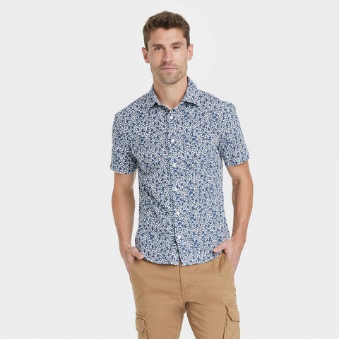 Мужские рубашки Goodfellow & Co Men's Short Sleeve Poplin Button-Down Shirt - Goodfellow & Co™ True White S: Slim Fit, Cotton-Spandex Blend, Front Pocket