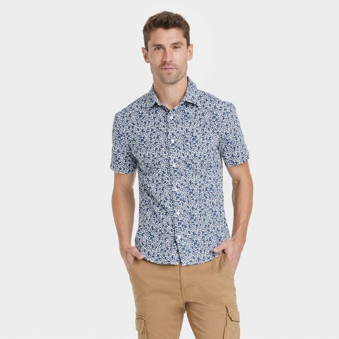 Men\'s Floral Print Slim Fit Short Sleeve Collared Button-down Shirt -  Goodfellow & Co™ Amsterdam Blue Xl : Target