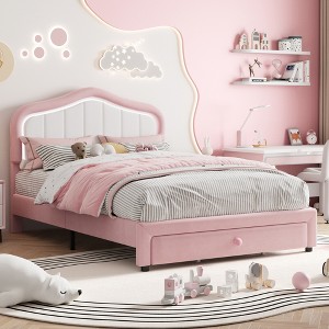 homfan Upholstered Bed Frame with Storage Drawers, Adjustable Headboard - 1 of 4