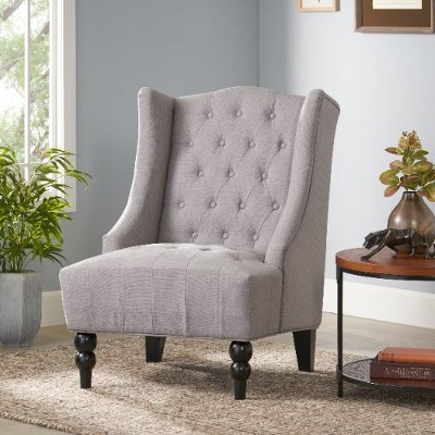 Tufted Wingback Chair, Diamond Stitch Accent Chair, Arm Chair with Turned Birch Wood Legs -Christopher Knight Home Sofa Chair