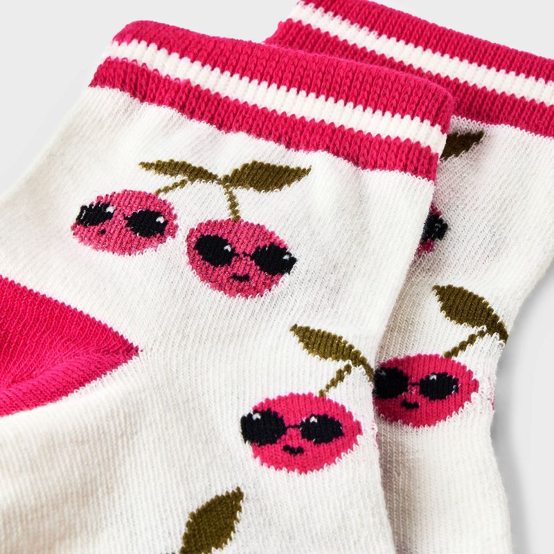 Women&#39;s Cool Cherries Ankle Socks - Xhilaration&#8482; Ivory/Pink 4-10, 3 of 4