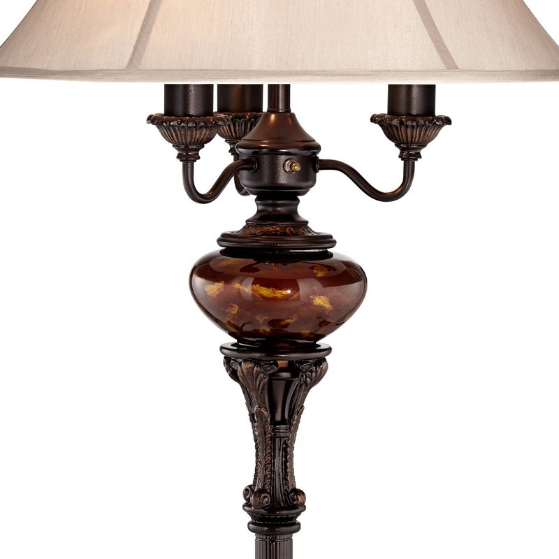 Barnes and Ivy Traditional Floor Lamp 4-Light 63" Tall Lush Bronze Tortoise Glass Font Bell Shade for Living Room Reading Bedroom Office, 5 of 10