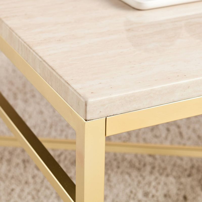 Cocktail Faux Stone Table - Matte Brass - Aiden Lane, 4 of 6