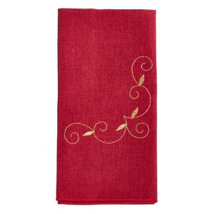Saro Lifestyle Decorative Embroidered Holiday Napkin, 20" Square, Burgundy (Set of 4) - 1 of 4