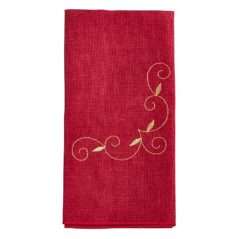 Hemstitched Dinner Napkins Burgundy (Set of 4)