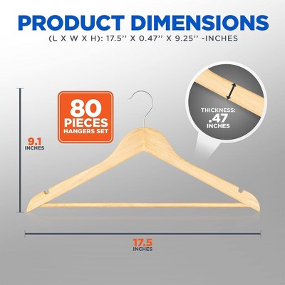 Natural Wood Heavy Duty Suit Hangers with Chrome Hooks, 80 Pieces