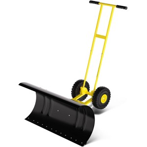 29" Snow Shovel with Wheels, Metal Back Push Snow Plow for Doorway & Sidewalk, Adjustable Angle & Height Handle Snow Pusher - 1 of 4