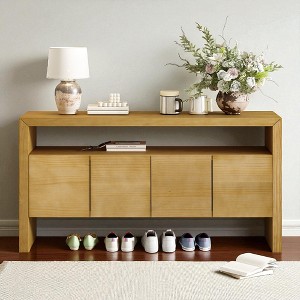 60" 4-Door Sideboard Buffet, Modern Solid Wood Veneer Storage Console with Open Shelf, Large Capacity for Living Room Dining Entryway - 1 of 4