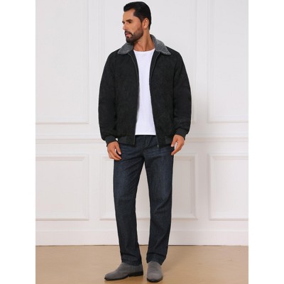 INSPIRE CHIC Men's Winter Cargo Lapel Zipper Up Fleece Lined Warm Corduroy Jacket Small Black — фото 2