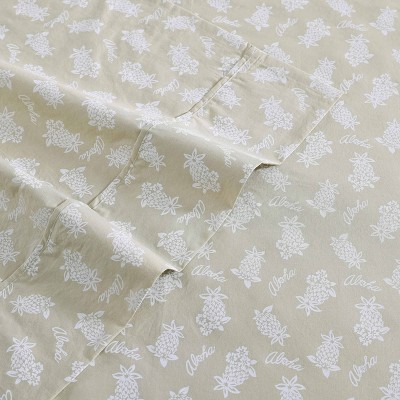 Aloha Pineapple Green Cotton Percale Queen Sheet Set