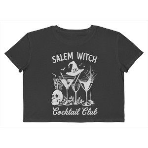 Rerun Island Women Salem Witch Cocktail Club Booze Short Sleeve Graphic Cotton Cropped Loose T-shirt - 1 of 4