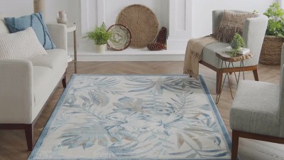 Ivory Elegance 8' x 10' Synthetic Tropical Botanical Area Rug
