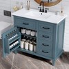 Gulches 36 in 18 in Undermount Rectangular Bathroom Sink in Blue Gray Poplar Rubberwood MDF Ceramic with 4 Drawers Adjustable Shelf Zinc Alloy Handles - 3 of 4