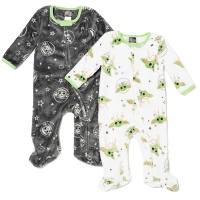 Image of Star Wars The Mandalorian The Child Newborn Baby Boys Fleece 2 Pack Zip-Up Coveralls Gray / White 6-9 Months