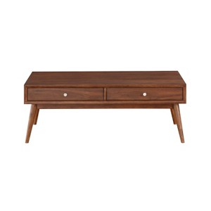 Retro Modern Style 1pc Coffee Table with 2x Drawers Brown Finish Living Room Furniture Walnut Veneer Wooden Furniture - 1 of 1