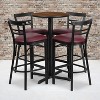 Flash Furniture 24'' Round Walnut Laminate Table Set with X-Base and 4 Two-Slat Ladder Back Metal Barstools - Burgundy Vinyl Seat - 2 of 2