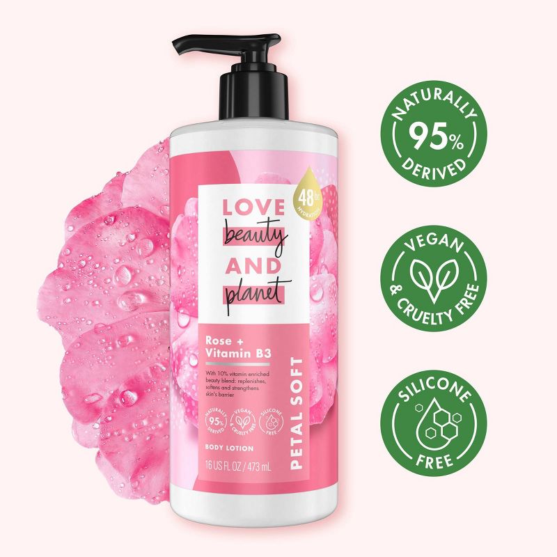 Love Beauty and Planet Petal Soft Rose and Vitamin B3 Pump Body Lotion - 16 fl oz, 5 of 12