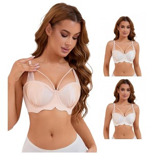 INSPIRE CHIC 3 Pcs Women's Soft Underwire Front Cross Lightly Adjustable Straps Training Minimizers Bras - 1 of 4