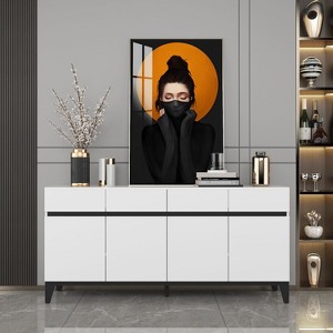 Famapy White Modern 4 Doors Sideboard Buffet With 4 Storage Drawers - 1 of 4