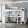 KWPZQEB Queen Size Loft Bed, Wooden Bunk Bed Fame with Bookshelf & Wardrobe, Desk & Safety Guardrail, No Box Spring Needed - 3 of 4