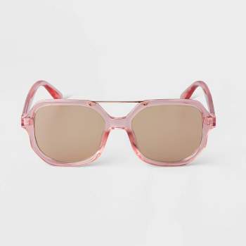 Women's Square Crystal Aviator Sunglasses - A New Day™ Pink
