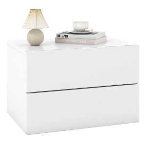 Costway 1/2 PCS Floating Nightstand with Drawer Storage Modern Floating Bedroom Shelf White - 1 of 4