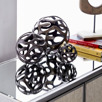 Set of 3 Brass Geometric Metal Decorative Balls