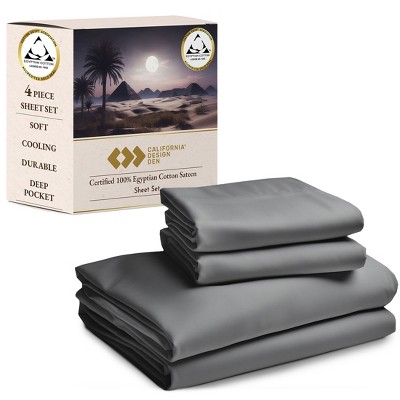 California Design Den Certified 100% Cotton Sheets, 4 Piece Bedding Sheets & Pillowcases Set with Deep Pocket, Sateen Cooling Sheets