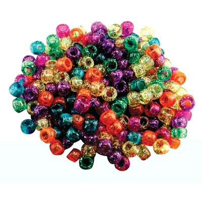 Hygloss Plastic Pony Beads, 6 x 9 mm, Assorted Glitter Colors, set of 1000